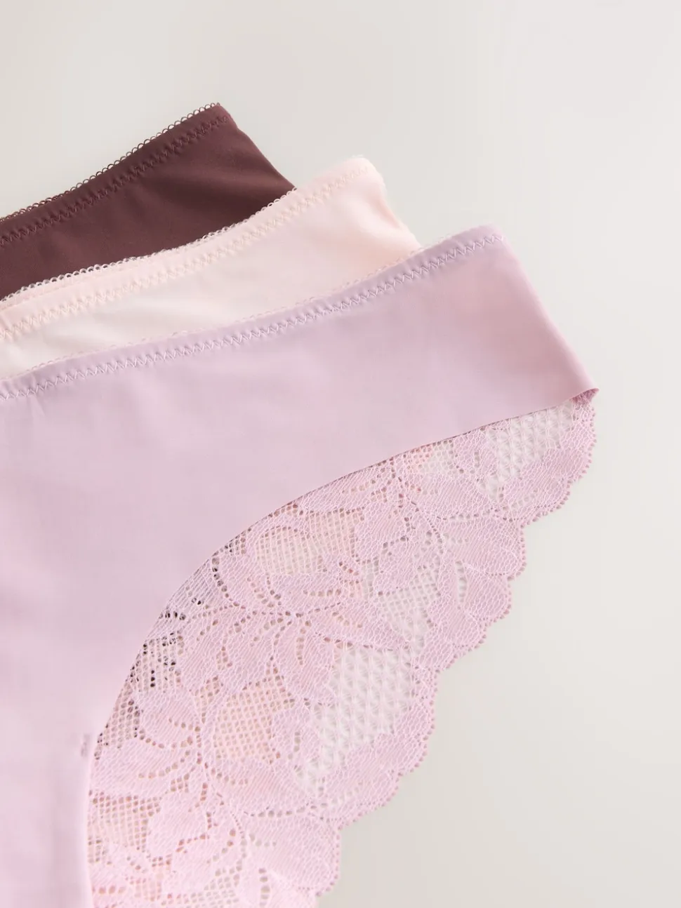Chocolat Nude / Mauve / Rose - No VPL Lace Back Briefs 3 Pack