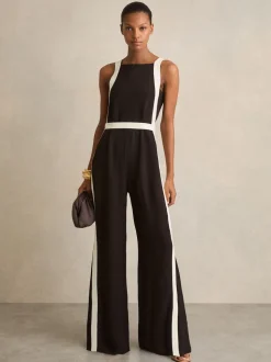 Chocolat/crème - Combinaison Ceinturé Ample Reiss Salma Color-block