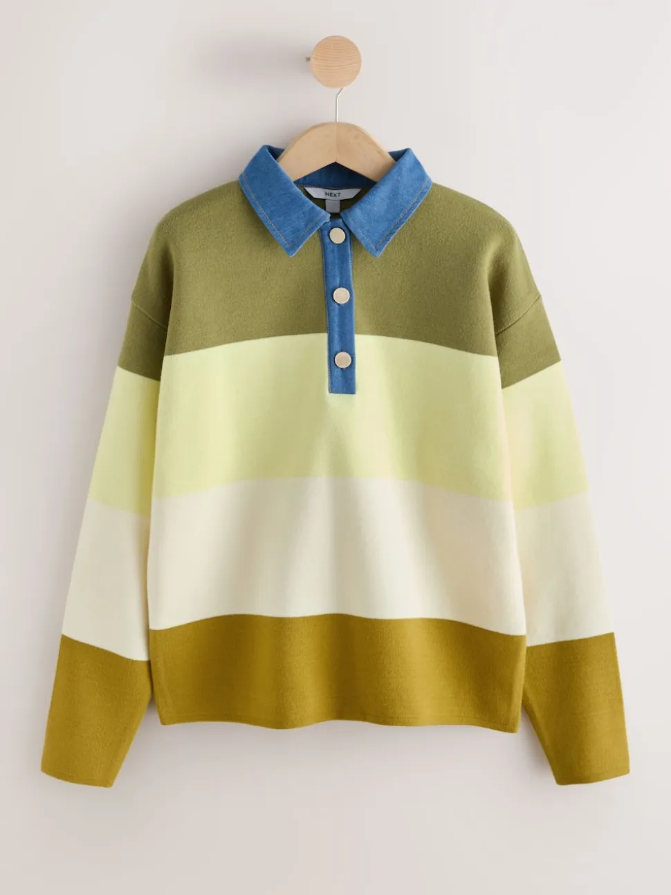 col Vert Rayé Jean - Pull confortable doux au toucher à manches longues avec col polo