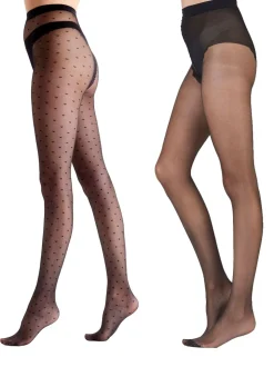 Collants Pretty Polly All Over Cœur Noir brillant 10 Denier 2 Lot