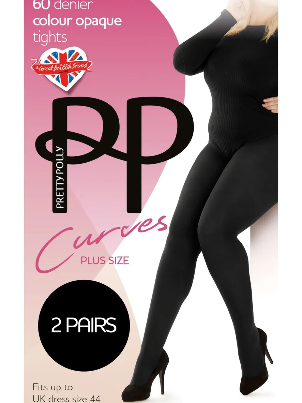 collants Pretty Polly Grandes tailles Opaques Noir Collants 60 Denier 2 Lot
