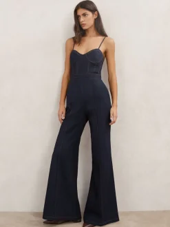 Combinaison bustier à jambe large Reiss Macey en Denim