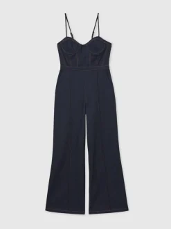 Combinaison bustier à jambe large Reiss Macey en Denim