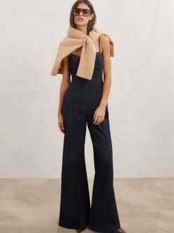 Combinaison bustier à jambe large Reiss Macey en Denim