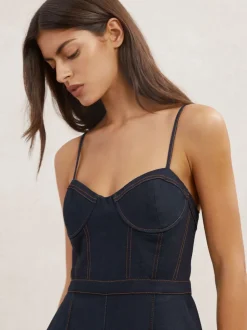 Combinaison bustier à jambe large Reiss Macey en Denim