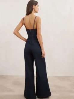 Combinaison bustier à jambe large Reiss Macey en Denim