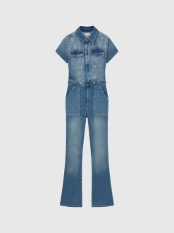 Combinaison en denim Good American évasée en bas