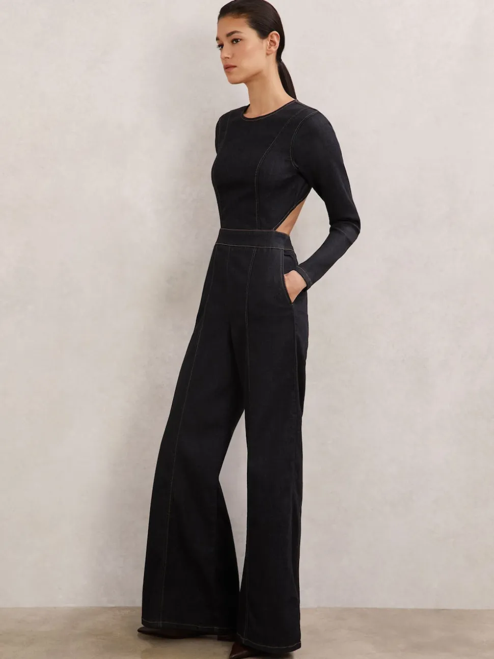 Combinaison en Denim Reiss Sanata à Jambe large et dos ouvert
