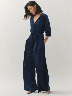 Combinaison Laura Ashley Velvet à taille élastique à jambe large