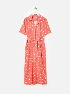 Combinaison Oliver Bonas en mélange de lin à imprimé pois et taille ceinturée