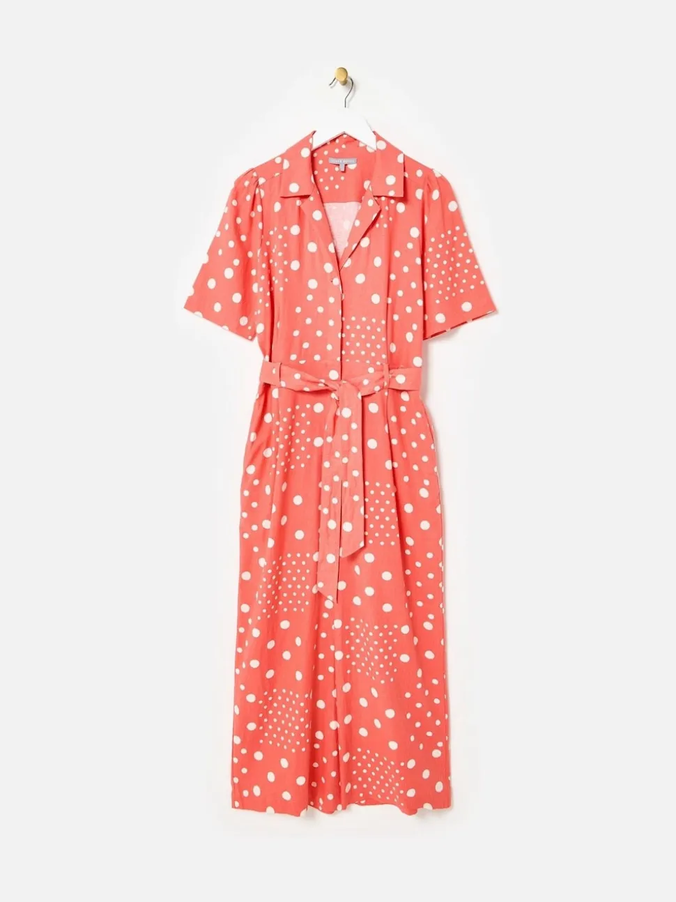 Combinaison Oliver Bonas en mélange de lin à imprimé pois et taille ceinturée