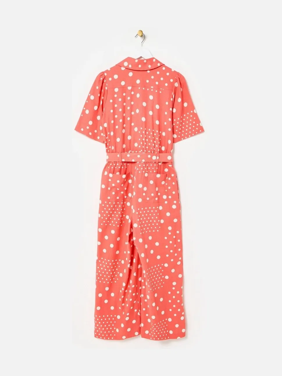 Combinaison Oliver Bonas en mélange de lin à imprimé pois et taille ceinturée