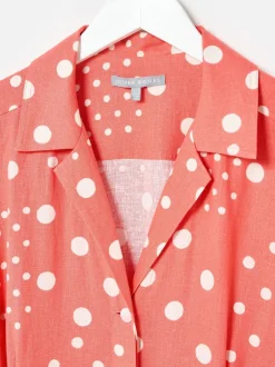 Combinaison Oliver Bonas en mélange de lin à imprimé pois et taille ceinturée