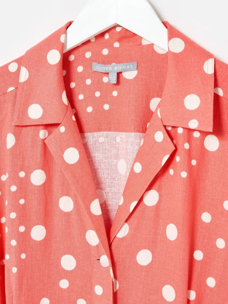 Combinaison Oliver Bonas en mélange de lin à imprimé pois et taille ceinturée