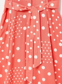Combinaison Oliver Bonas en mélange de lin à imprimé pois et taille ceinturée