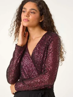 Combinaison Roman Sequin Wrap Col en V extensible
