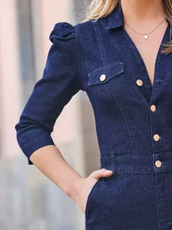 Combinaison Sosandar Kicklare en jean à manches bouffantes
