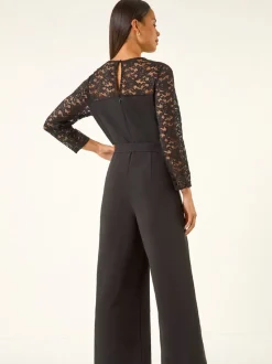 Combinaison stretch contrastée en dentelle Roman Petite
