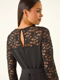 Combinaison stretch contrastée en dentelle Roman Petite