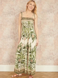 Combinaison Yumi en viscose à bretelles imprimé palmier