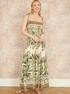 Combinaison Yumi en viscose à bretelles imprimé palmier