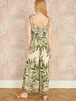 Combinaison Yumi en viscose à bretelles imprimé palmier
