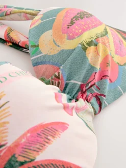 Conversation homard vert/rose - Haut de bikini bandeau filaire