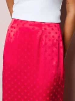 Corail/rose - Jupe en satin jacquard à pois