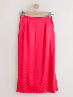 Corail/rose - Jupe en satin jacquard à pois
