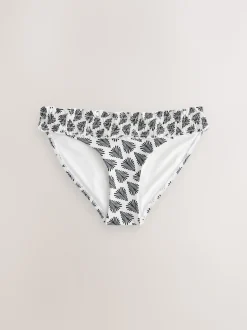 Cream/Noir Fan Imprimé - Bas de bikini froncé à jambes montantes