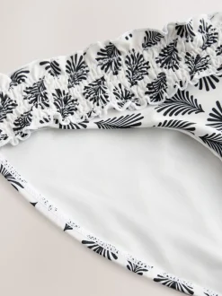 Cream/Noir Fan Imprimé - Bas de bikini froncé à jambes montantes