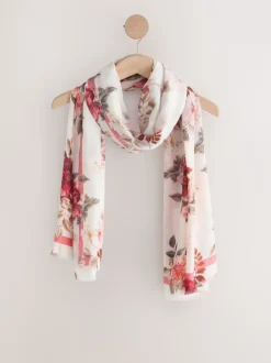 Cream/Rouge à fleurs - Écharpe légère