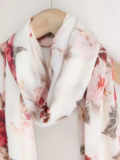 Cream/Rouge à fleurs - Écharpe légère