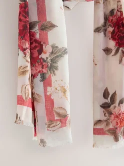 Cream/Rouge à fleurs - Écharpe légère