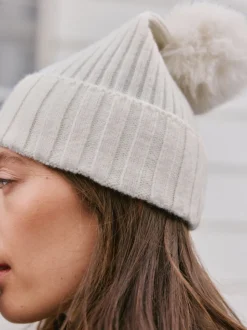 Crème - Bonnet à pompon N. Premium 100% cachemire