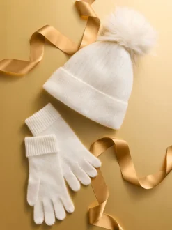 Crème - Bonnet à pompon N. Premium 100% cachemire