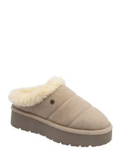Crème - Dunlop Chaussons mules en faux daim