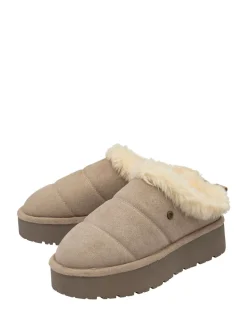 Crème - Dunlop Chaussons mules en faux daim