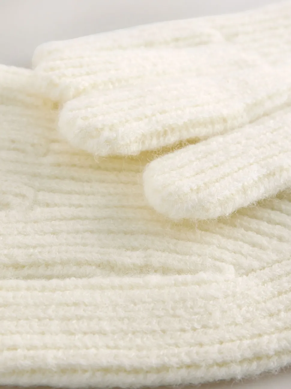 Crème - Gants en maille côtelée