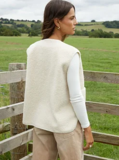Crème - Gilet Borg réversible Threadbare