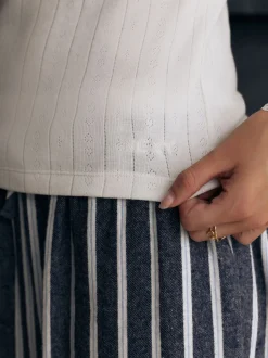 Crème - Haut thermique à manches longues en maille pointelle