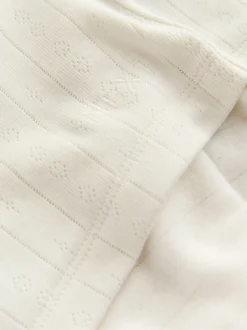 Crème - Haut thermique à manches longues en maille pointelle