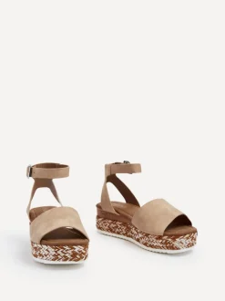 Crème - Linzi Coast Espadrille à semelles compensées en deux parties avec bordure tressée en métallique