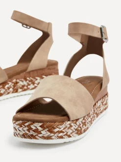 Crème - Linzi Coast Espadrille à semelles compensées en deux parties avec bordure tressée en métallique