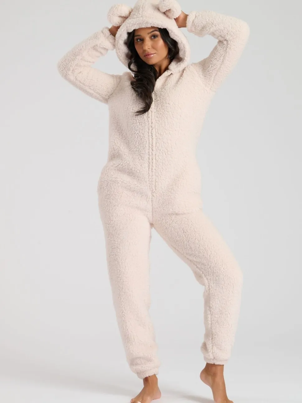 Crème - Loungeable tout-en-un en sherpa XL avec oreilles de Noël