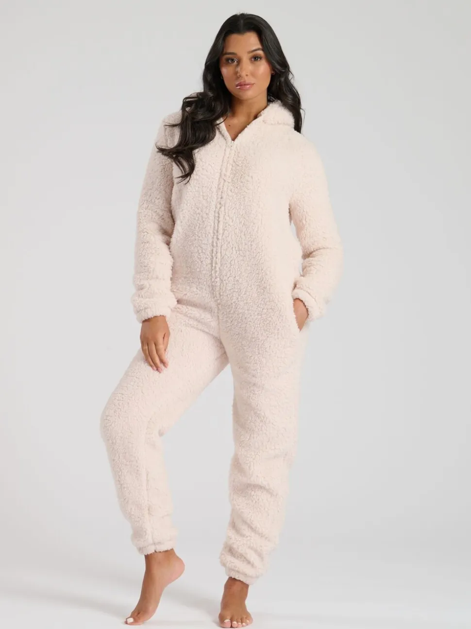 Crème - Loungeable tout-en-un en sherpa XL avec oreilles de Noël