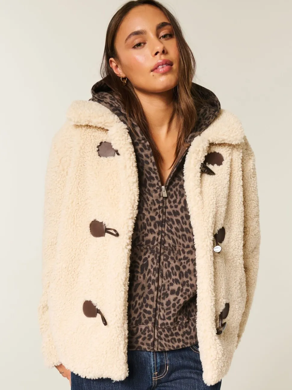Crème - Manteau Hollister en fausse fourrure