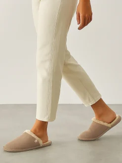 Crème - Mules Totes Isotoner en daim véritable pour femme avec déperlant