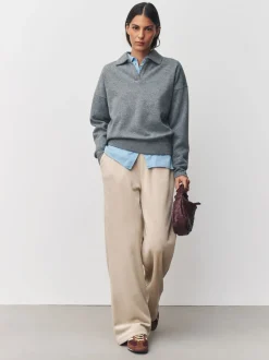 Crème - Pantalons en velours côtelé doux à jambe large