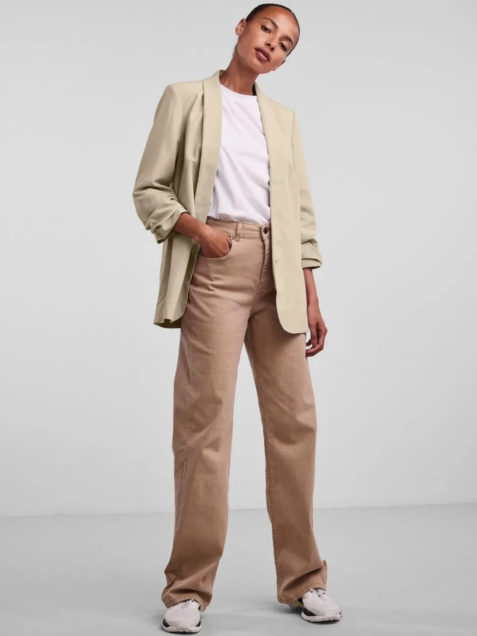 Crème - Pieces 3/4 Manches froncées Blazer